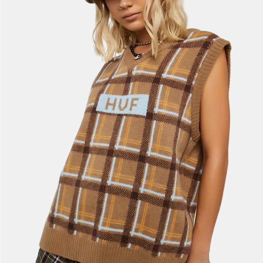 HUF Brown Plaid Sweater Vest